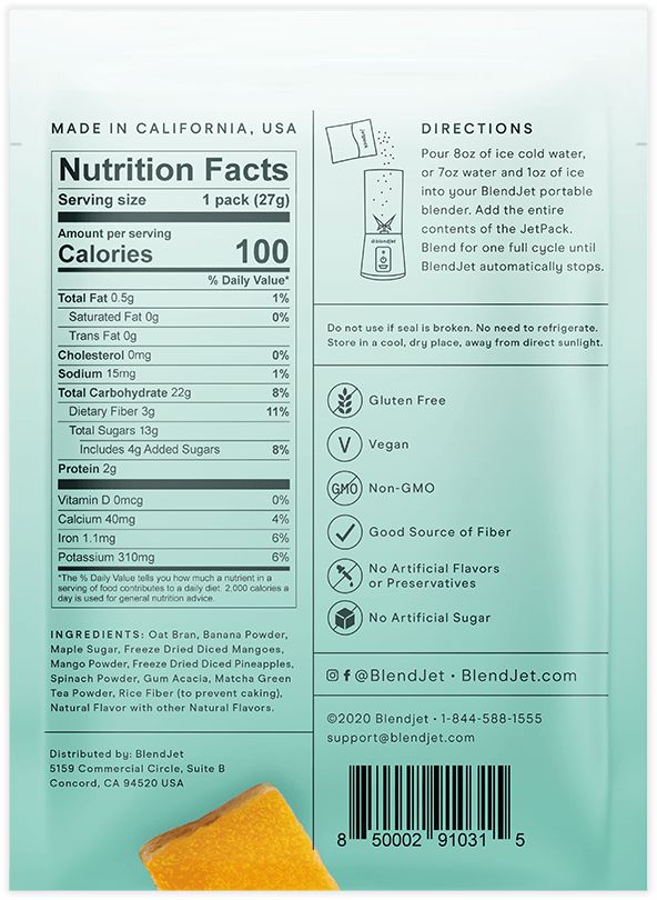 Mango Matcha nutrition facts and ingredients