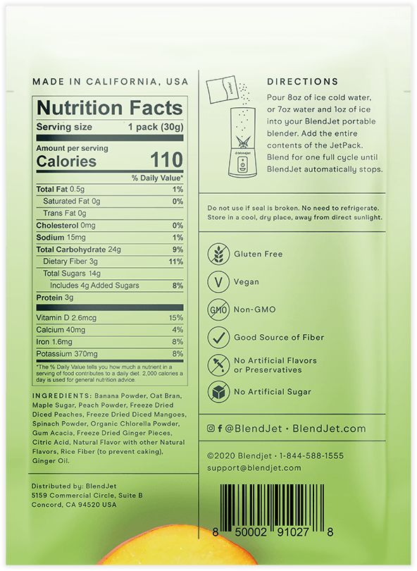 Green Peach Ginger nutrition facts and ingredients